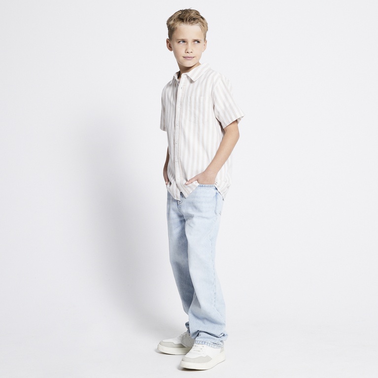 Short sleeve linen blend shirt "Tim Striped star" Beige